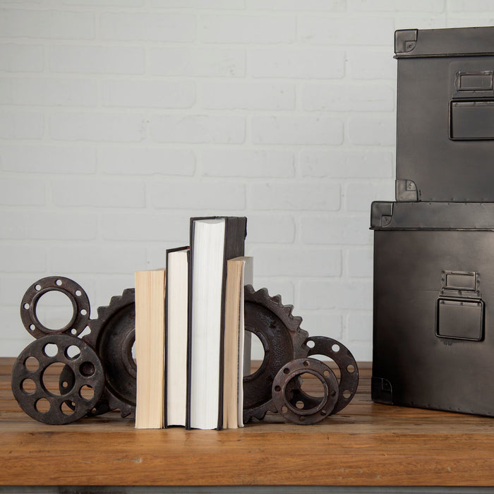 Cogsworth Set of 2 14L x 4W Brown Resin Industrial Gear Bookends