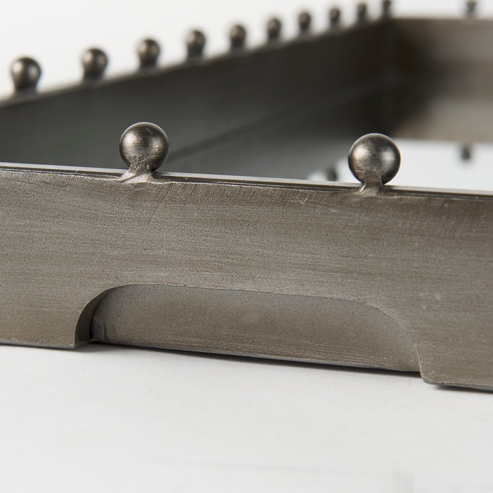 Elio 29.9L x 13.0W x 2.6H Gun Metal Gray Metal W/Studs and Mirrored Bottom Rectangle Tray
