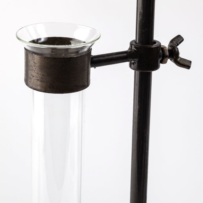 Jarvis Set of Five Dark Brown Metal and Glass Chemistry Inspired Bottles