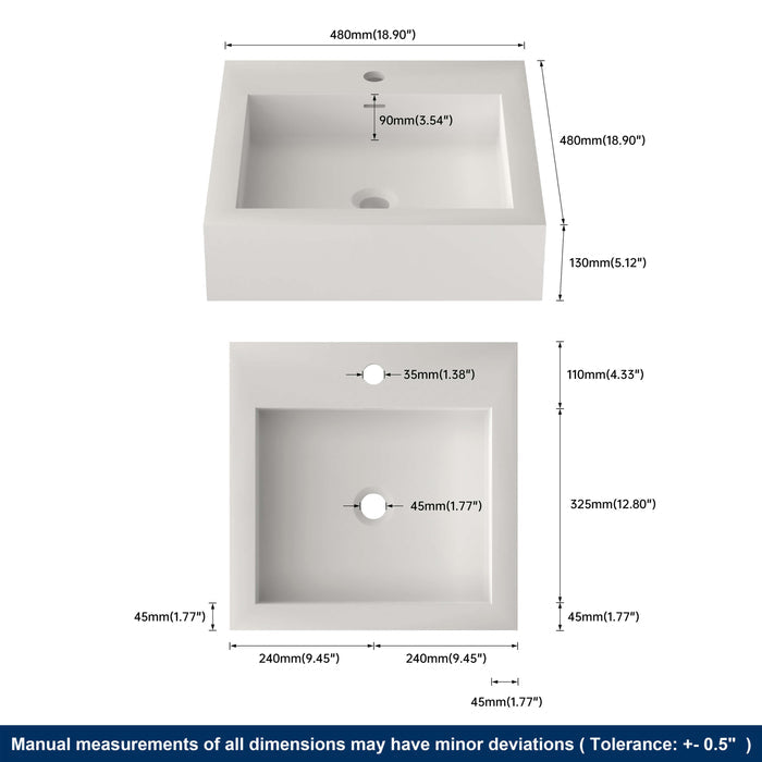 Medunjess 19'' Parabola Wall Mounted Bathroom Sink Solid Surface Sink