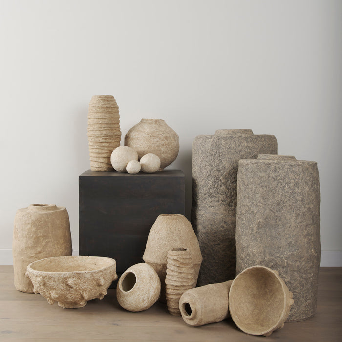 Sunita Set of 3 Beige Paper Mache Orbs