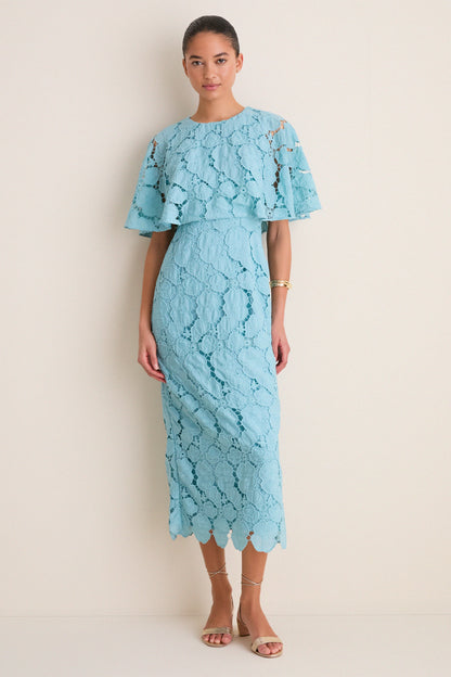 Cameo Blue Eyelet Cape Leah Dress