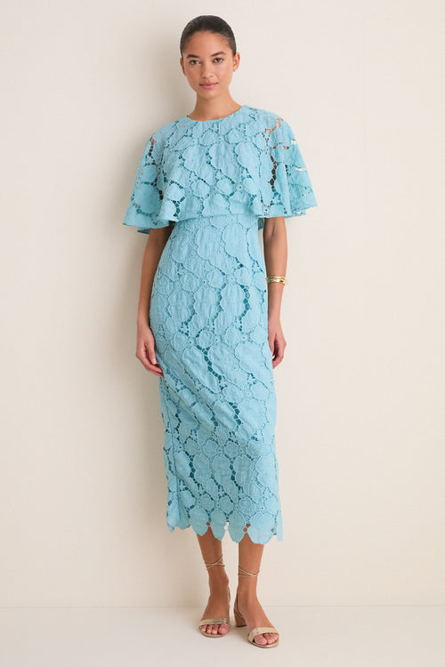 Cameo Blue Eyelet Cape Leah Dress