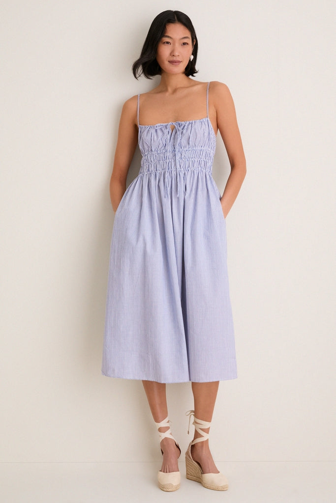 Blue Stripe Gabriella Midi Dress