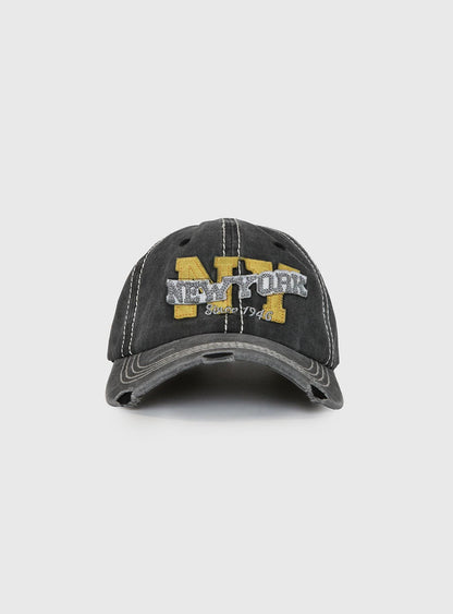 Back To Back Distressed Cap Black