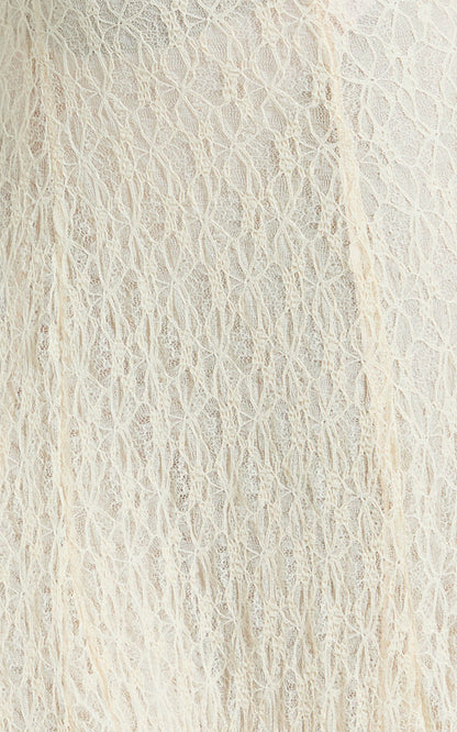Rhea Maxi Dress - Lace Ruffle Halter A Line Godet Dress in Cream