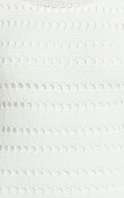 Orlando Maxi Dress - Boat Neck Low Back Side Split Knit Dress in Off White