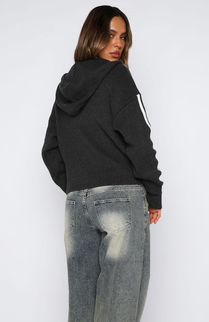 Next One Up Knit Hoodie Charcoal