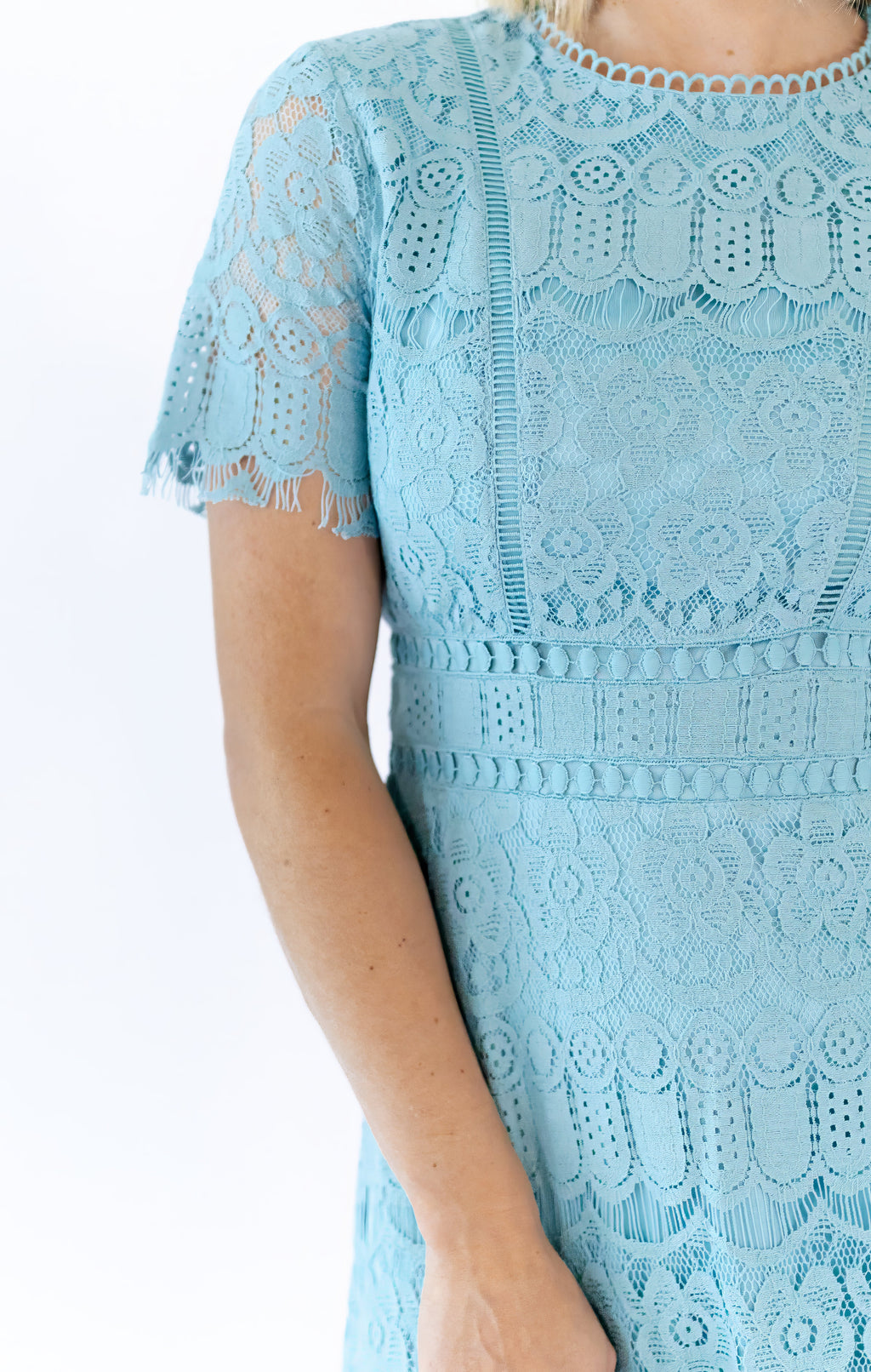 Joy Scalloped Lace Dress · Teal