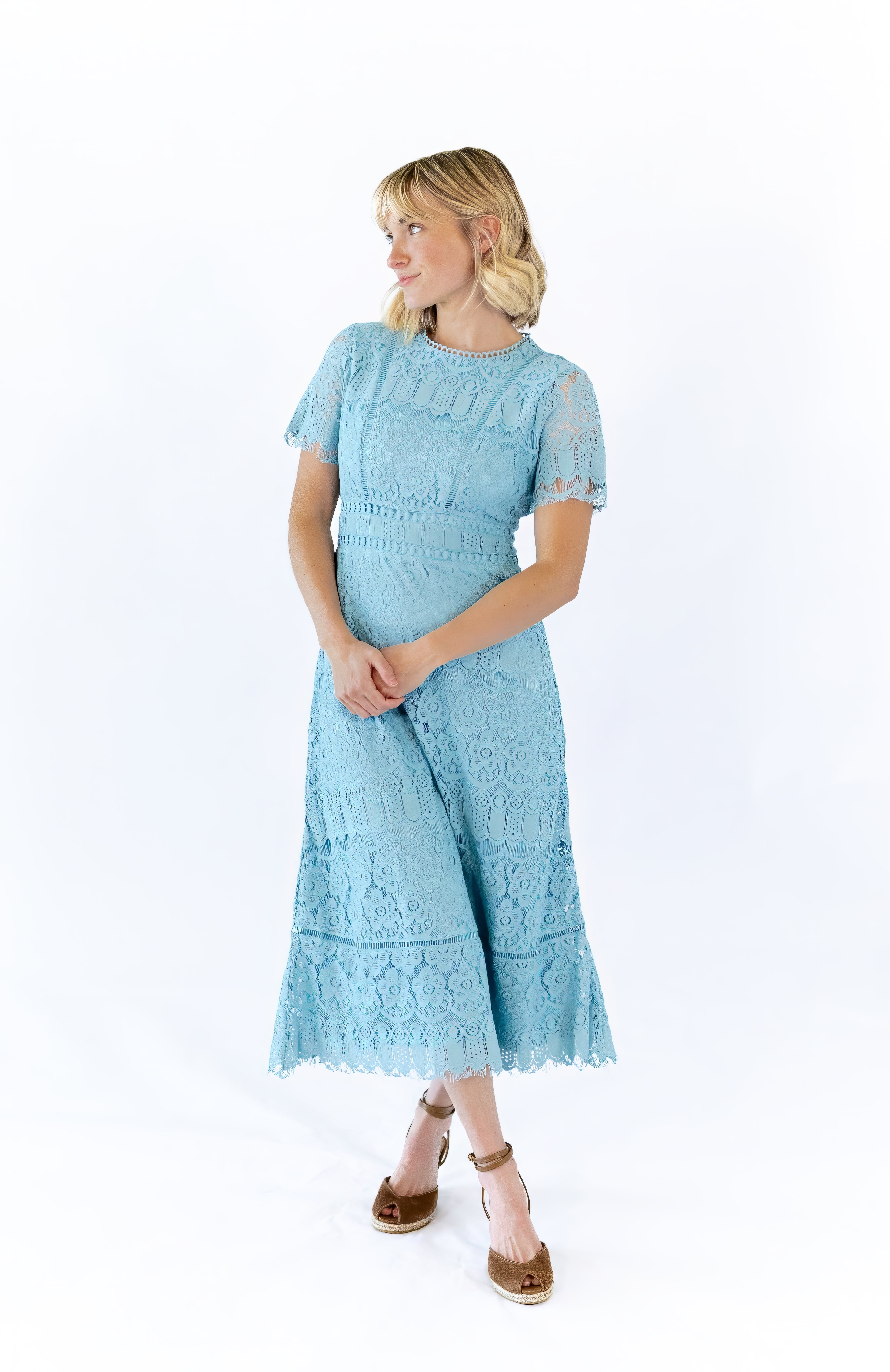 Joy Scalloped Lace Dress · Teal