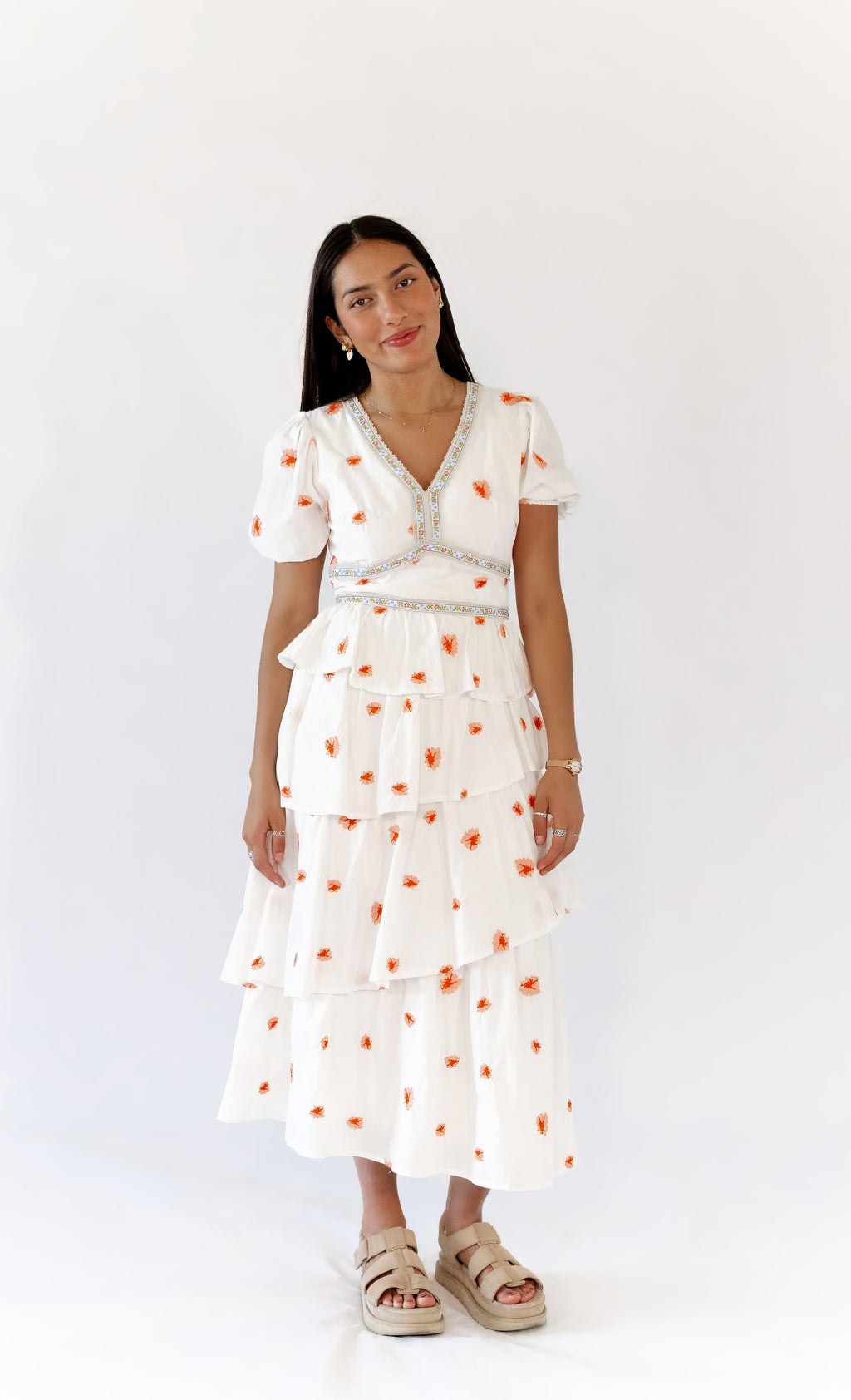 Nappa Embroidered Tiered Dress