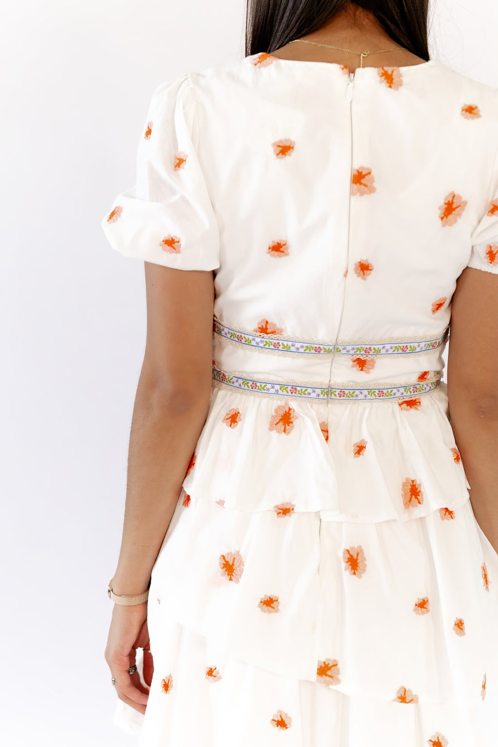 Nappa Embroidered Tiered Dress