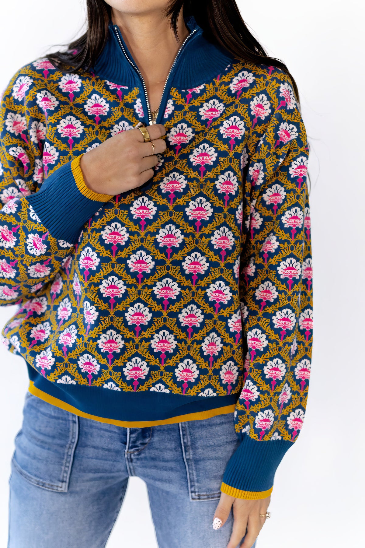 Wilkey Mosaic Half-Zip · Navy