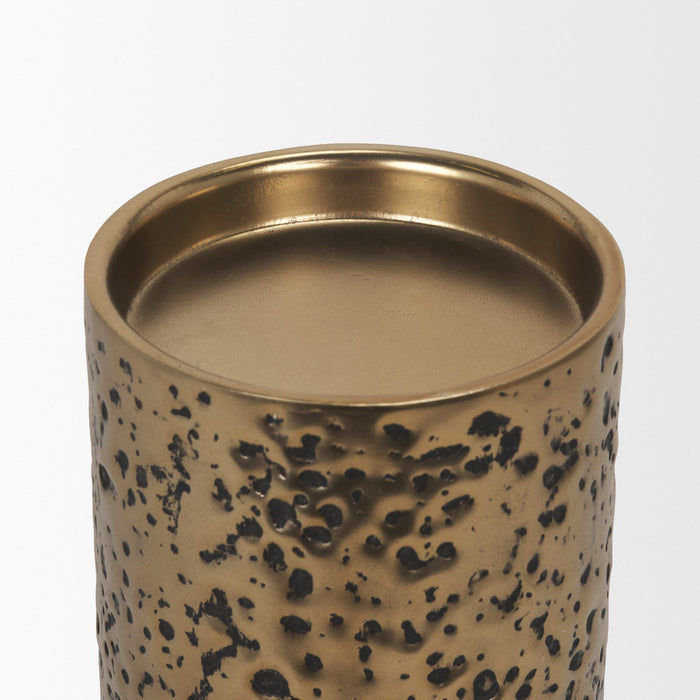 Akira Small Hammered Gold Metal Pillar Candle Holder