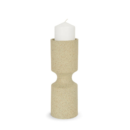 Akira Small Textured Beige Metal Pillar Candle Holder
