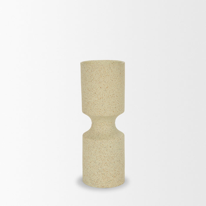 Akira Small Textured Beige Metal Pillar Candle Holder