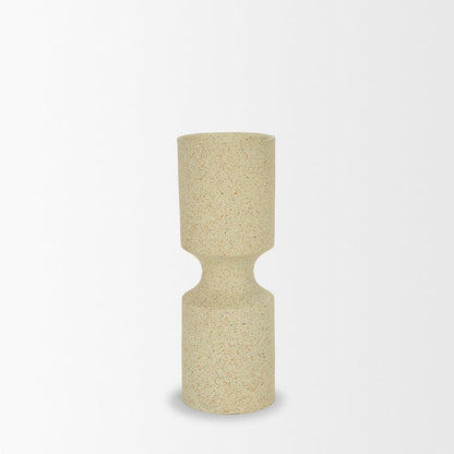 Akira Small Textured Beige Metal Pillar Candle Holder
