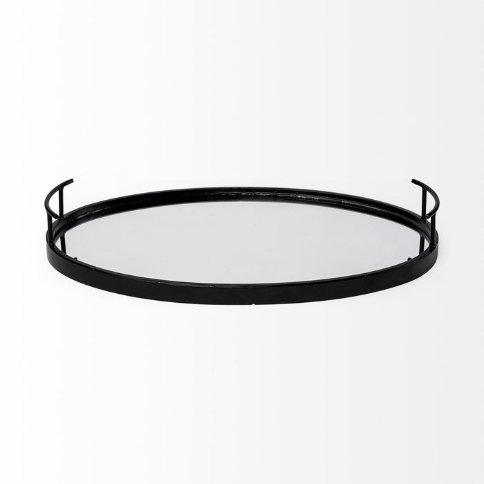 Ansel 20L x 14W Black Metal Mirrored Bottom Oval Serving Tray