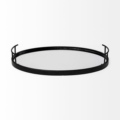 Ansel 20L x 14W Black Metal Mirrored Bottom Oval Serving Tray