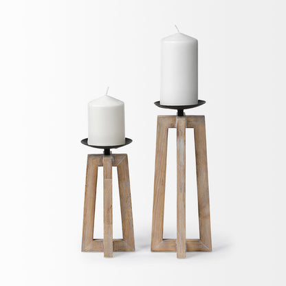 Astra Small Light Brown Wood Pedestal Base Table Candle Holder