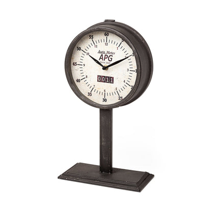 Attalack II Black Metal Round Face Table Clock