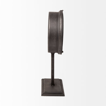 Attalack II Black Metal Round Face Table Clock