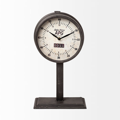 Attalack II Black Metal Round Face Table Clock