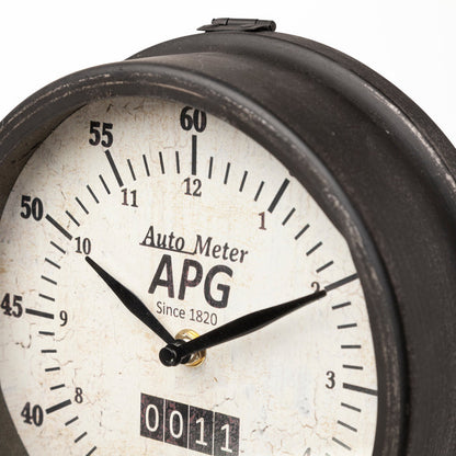 Attalack II Black Metal Round Face Table Clock