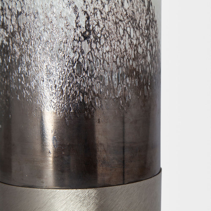 Baltic I Tall White Brushed Silver Metal Bottom Glass Vase