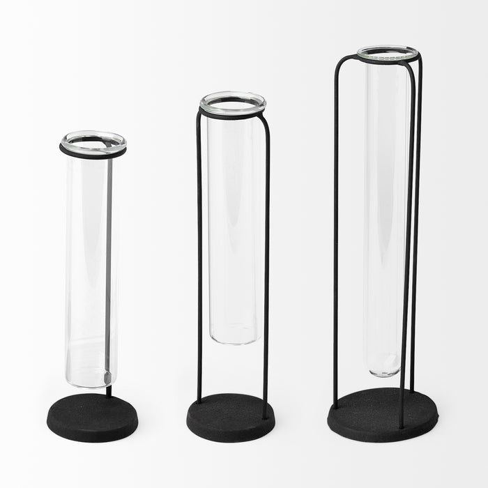 Beeker Set Of Three Black Metal Test Tube Style Vases