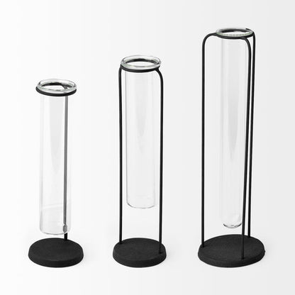 Beeker Set Of Three Black Metal Test Tube Style Vases
