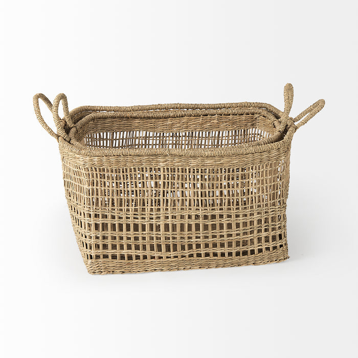 Bellisa 18.5L x 14.6W x 11.0H (Set of 2) Medium Brown Seagrass Rectangular Basket W/ Handles
