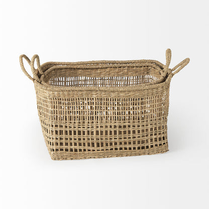 Bellisa 18.5L x 14.6W x 11.0H (Set of 2) Medium Brown Seagrass Rectangular Basket W/ Handles