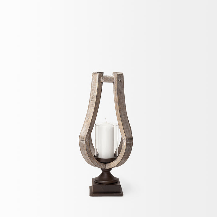 Brillion Small Rustic Wood Metal Table Candle Holder