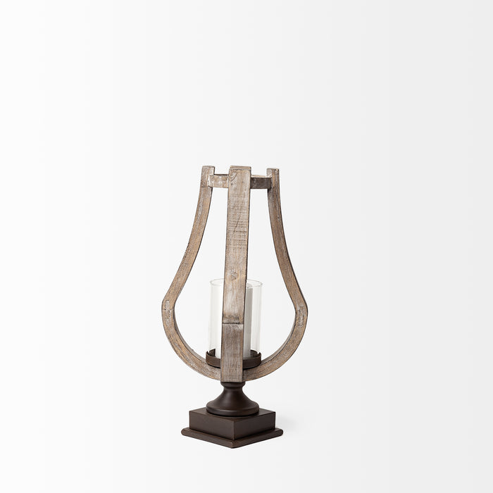 Brillion Small Rustic Wood Metal Table Candle Holder