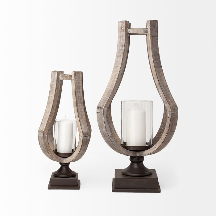 Brillion Small Rustic Wood Metal Table Candle Holder