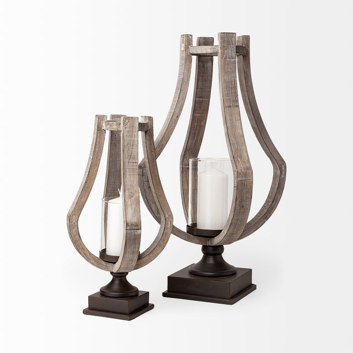 Brillion Small Rustic Wood Metal Table Candle Holder