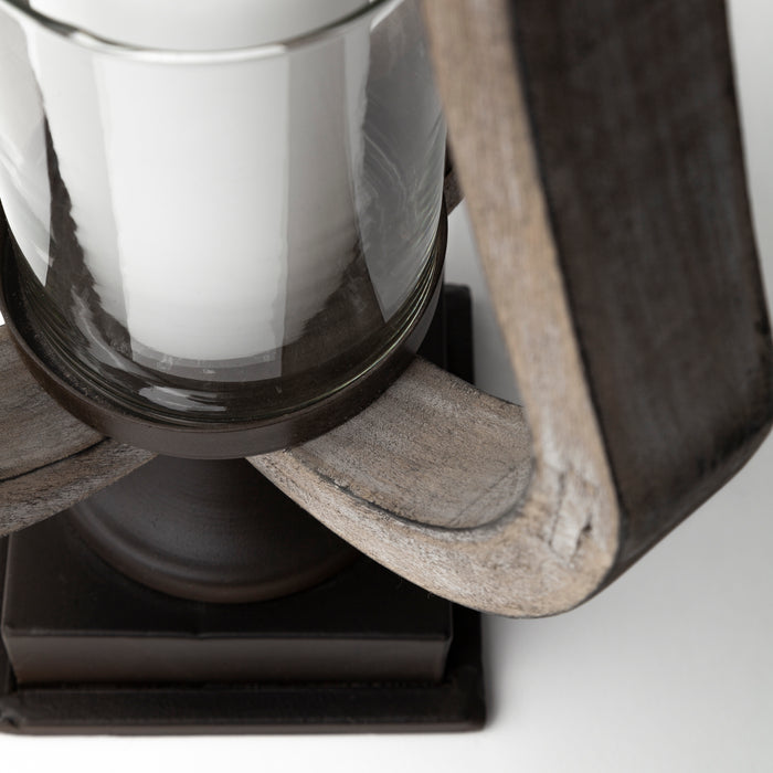 Brillion Small Rustic Wood Metal Table Candle Holder