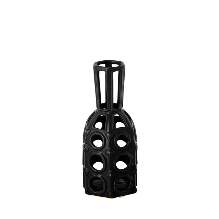 Brunel Small Black Drum-Shaped Ceramic Vase