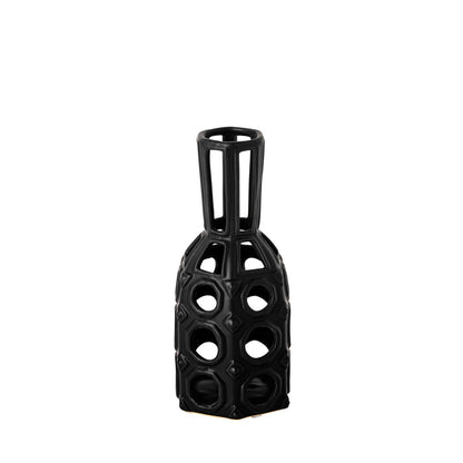 Brunel Small Black Drum-Shaped Ceramic Vase