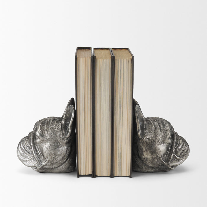 Bruno (Set of 2) 5L x 5W Silver American Bulldog Bookends