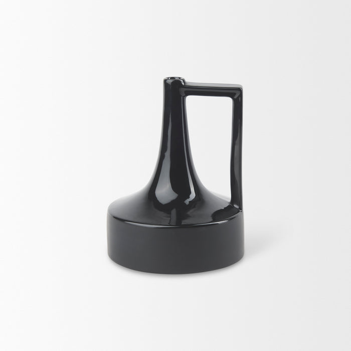 Burton 8.3H Small Glossy and Matte Black Ceramic Jug Vase