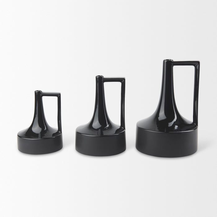 Burton 8.3H Small Glossy and Matte Black Ceramic Jug Vase