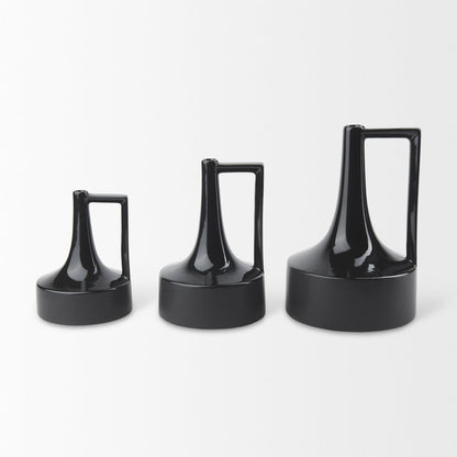 Burton 8.3H Small Glossy and Matte Black Ceramic Jug Vase