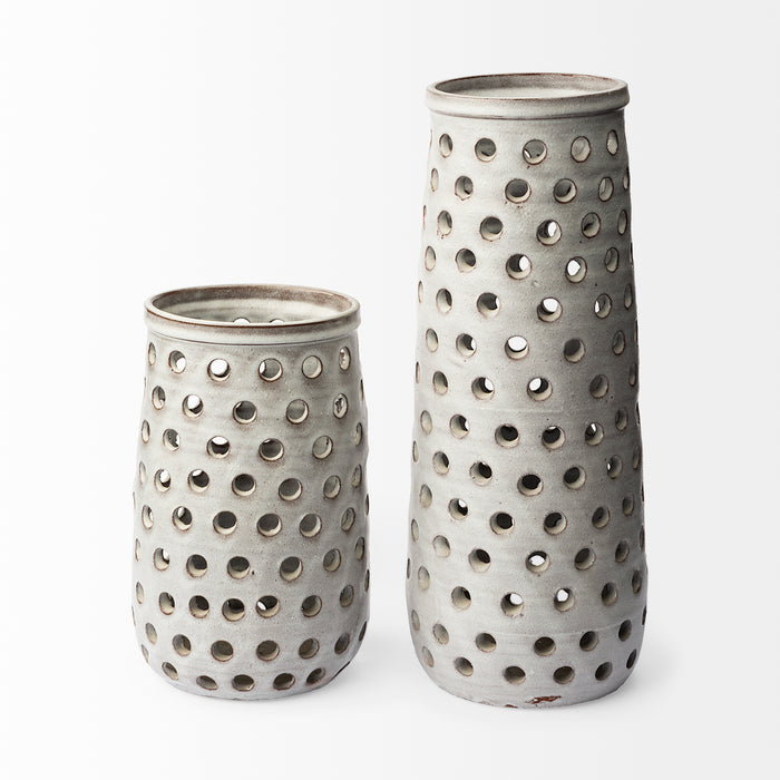 Canasta Small Rustic White Ceramic Cylindrical Vase