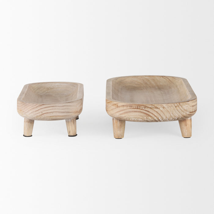 Carver Set of 2 Oblong White Washed Wood Footed Trays