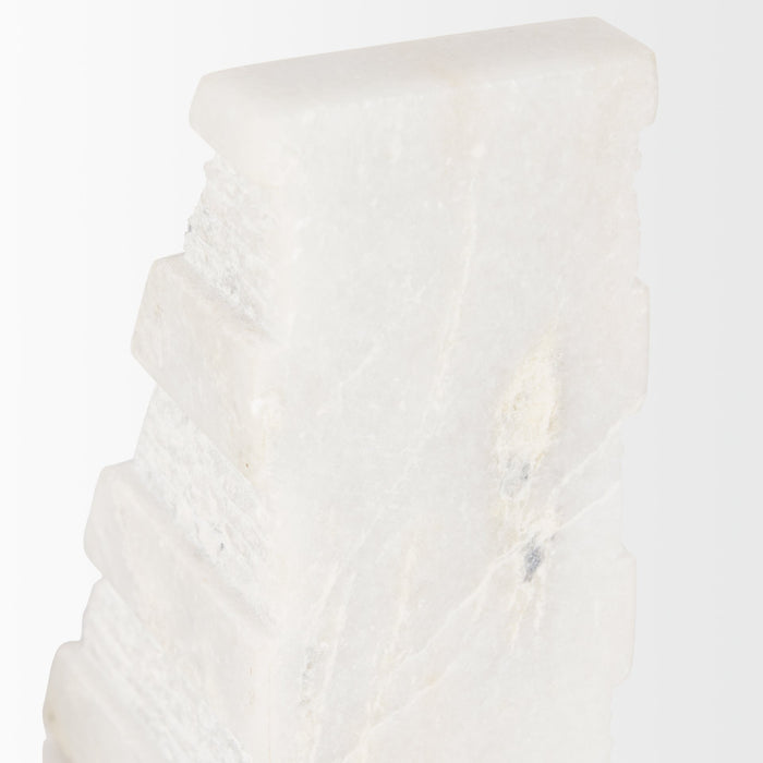 Cavetto White Marble Bookends w/rough carving S/2