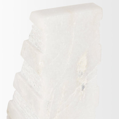 Cavetto White Marble Bookends w/rough carving S/2
