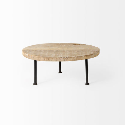 Cedric 15L x 15W x 6H Round Light Brown Wood w/ Black Metal Legs Decorative Display Stand