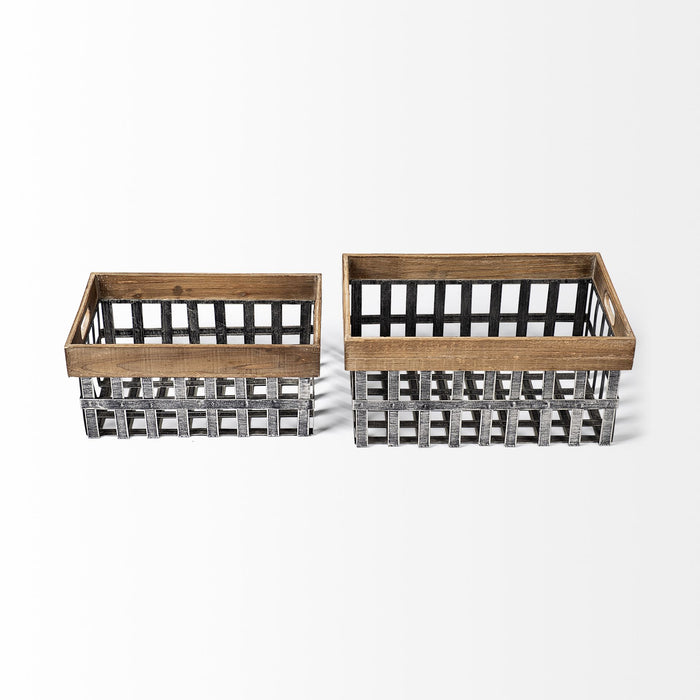Chartrand Set of 2 Wood And Metal Open Crate Style Baskets